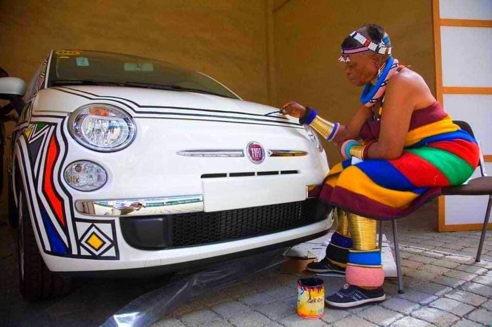 Esther Mahlangu 87 South African artist  Drawing Car